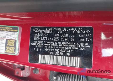 2022 Hyundai Elantra Limited z USA, uszkodzony, nr VIN KMHLP4AG2NU337471